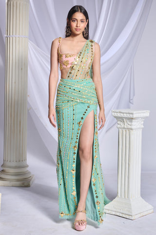 Draped Saree Indian Wedding - Green seven seas by Papa Don't Preach