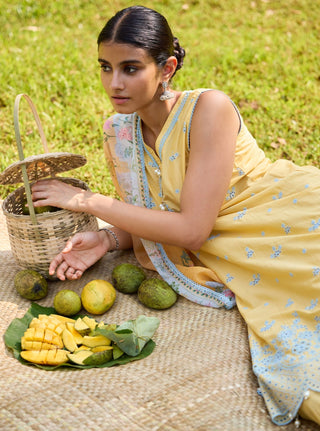 Yellow malgudi days kora kurta set