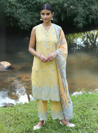 Yellow malgudi days kora kurta set