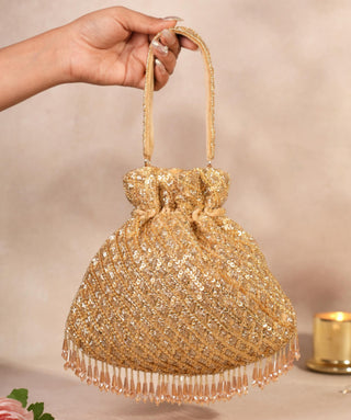 Potli bag for women for Indian Wedding - Gold Sitara sequin potli by House of Kosha