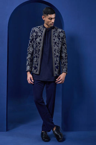 Bandhgala set Indian Wedding - Navy Sequins by Sarab Khanijou