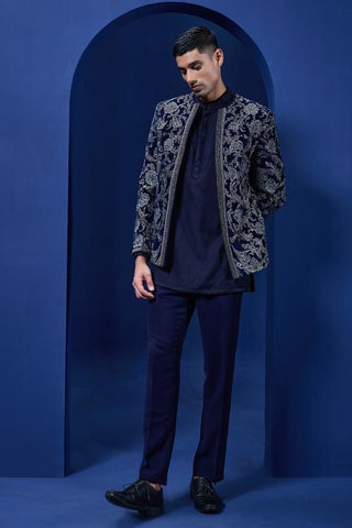 Bandhgala set Indian Wedding - Navy Sequins by Sarab Khanijou