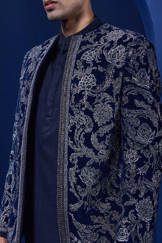Bandhgala set Indian Wedding - Navy Sequins by Sarab Khanijou