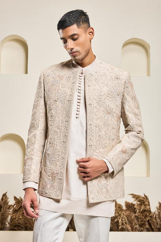 Bandhgala set Indian Wedding - Pink Open by Sarab Khanijou