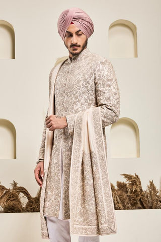 Pearl zari sherwani Indian Wedding Pink Elegance by Sarab Khanijou
