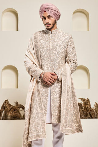 Pearl zari sherwani Indian Wedding Pink Elegance by Sarab Khanijou