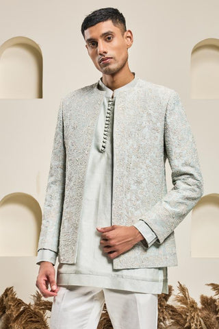 Bandhgala set Indian Wedding - Blue Sequins by Sarab Khanijou