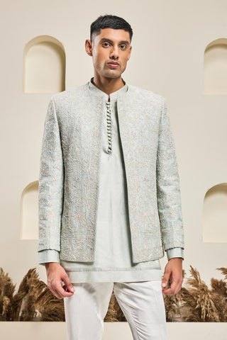 Bandhgala set Indian Wedding - Blue Sequins by Sarab Khanijou