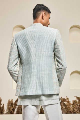 Bandhgala set Indian Wedding - Blue Sequins by Sarab Khanijou