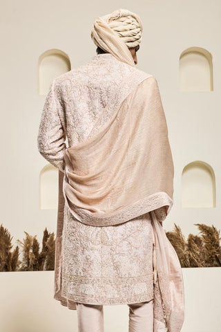 Sherwani set Indian Wedding - Pink Pearl Thread by Sarab Khanijou