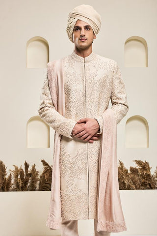 Pearl cutdana sherwani Indian Wedding Pink Elegance by Sarab Khanijou