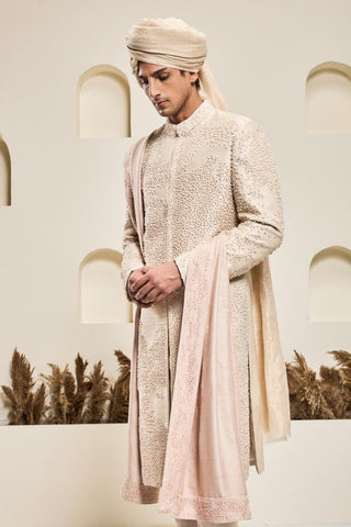 Pearl cutdana sherwani Indian Wedding Pink Elegance by Sarab Khanijou