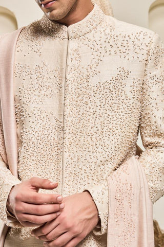 Pearl cutdana sherwani Indian Wedding Pink Elegance by Sarab Khanijou