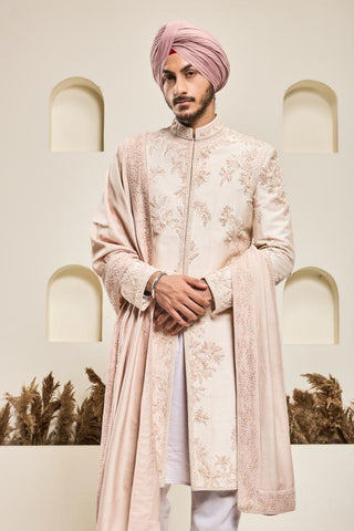 Spring work sherwani Indian Wedding Pink Elegance by Sarab Khanijou