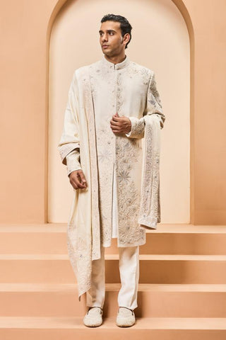 Resham sherwani Indian Wedding - Ivory Thread Work by Sarab Khanijou