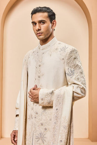 Resham sherwani Indian Wedding - Ivory Thread Work by Sarab Khanijou