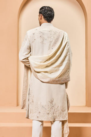 Resham sherwani Indian Wedding - Ivory Thread Work by Sarab Khanijou