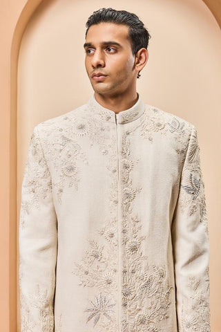 Resham sherwani Indian Wedding - Ivory Thread Work by Sarab Khanijou