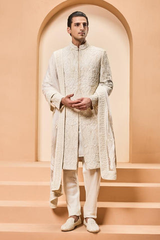 Sequin sherwani Indian Wedding - Ivory Sequins Detailing by Sarab Khanijou
