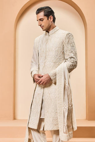 Sequin sherwani Indian Wedding - Ivory Sequins Detailing by Sarab Khanijou