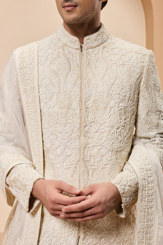 Sequin sherwani Indian Wedding - Ivory Sequins Detailing by Sarab Khanijou
