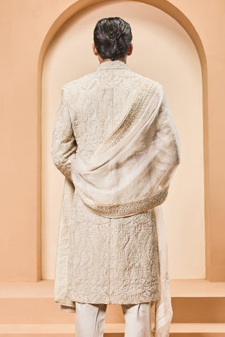 Sequin sherwani Indian Wedding - Ivory Sequins Detailing by Sarab Khanijou