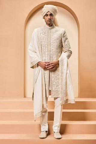 Sequins spring sherwani Indian Wedding Ivory Elegance by Sarab Khanijou
