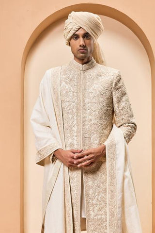 Sequins spring sherwani Indian Wedding Ivory Elegance by Sarab Khanijou