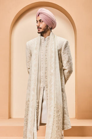 Pearl sherwani Indian Wedding - Ivory Pearl Detailing by Sarab Khanijou