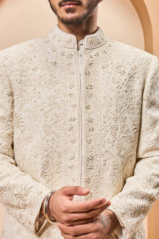 Pearl sherwani Indian Wedding - Ivory Pearl Detailing by Sarab Khanijou
