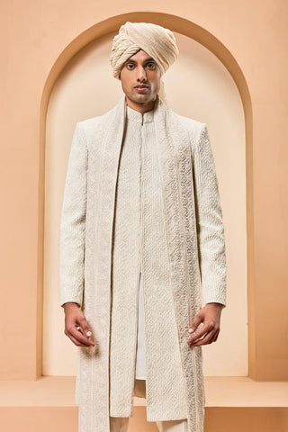 Cutdana sherwani Indian Wedding - Ivory Detailing by Sarab Khanijou