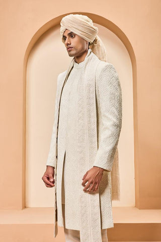 Cutdana sherwani Indian Wedding - Ivory Detailing by Sarab Khanijou