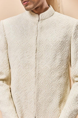 Cutdana sherwani Indian Wedding - Ivory Detailing by Sarab Khanijou