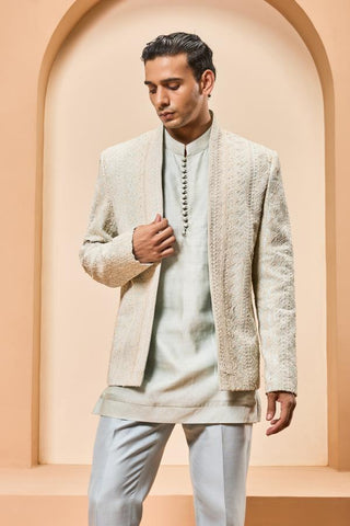 Bandhgala set Indian Wedding - Blue Open by Sarab Khanijou