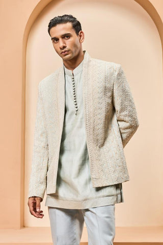 Bandhgala set Indian Wedding - Blue Open by Sarab Khanijou