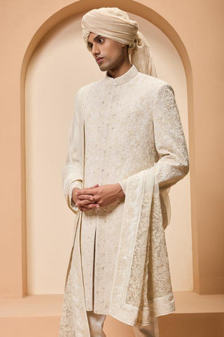 Pearl sherwani Indian Wedding Ivory Elegance by Sarab Khanijou