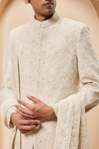 Pearl sherwani Indian Wedding Ivory Elegance by Sarab Khanijou