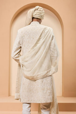 Pearl sherwani Indian Wedding Ivory Elegance by Sarab Khanijou