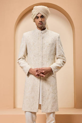 Pearl sherwani Indian Wedding Ivory Elegance by Sarab Khanijou