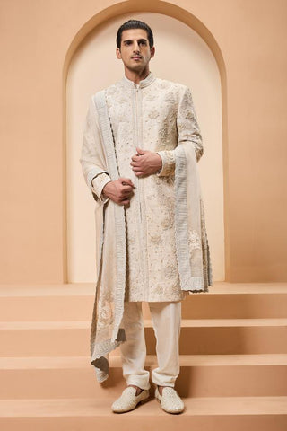 Groom sherwani Indian Wedding - Ivory Pearl Detailing by Sarab Khanijou