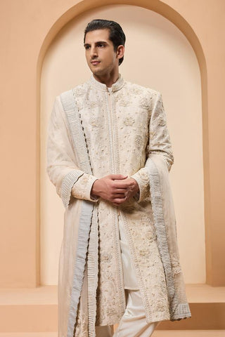 Groom sherwani Indian Wedding - Ivory Pearl Detailing by Sarab Khanijou