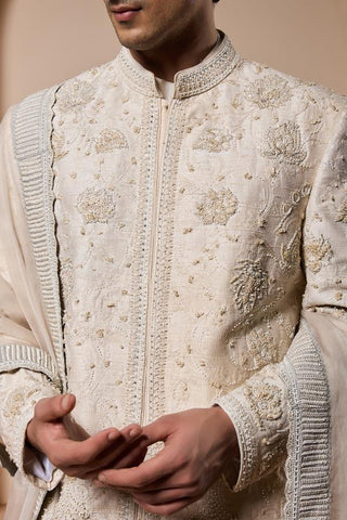 Groom sherwani Indian Wedding - Ivory Pearl Detailing by Sarab Khanijou