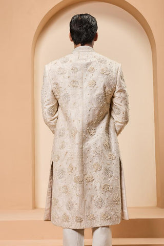 Groom sherwani Indian Wedding - Ivory Pearl Detailing by Sarab Khanijou