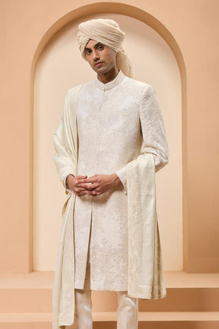 Cutdana sherwani Indian Wedding Ivory Detailing by Sarab Khanijou