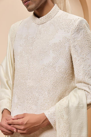 Cutdana sherwani Indian Wedding Ivory Detailing by Sarab Khanijou