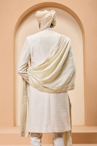 Cutdana sherwani Indian Wedding Ivory Detailing by Sarab Khanijou