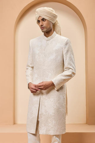 Cutdana sherwani Indian Wedding Ivory Detailing by Sarab Khanijou