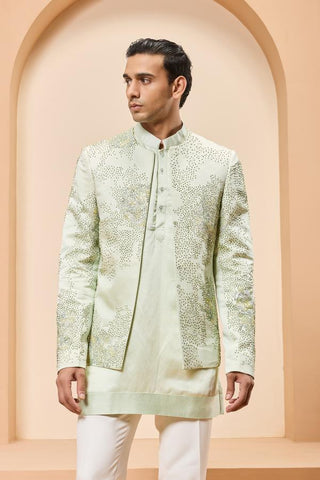 Bandhgala set Indian Wedding - Green Open by Sarab Khanijou