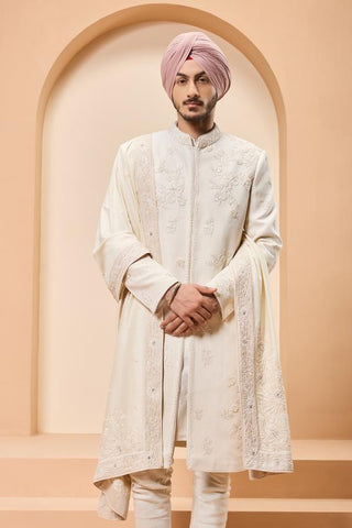 Thread work sherwani Indian Wedding - Ivory Thread Work by Sarab Khanijou