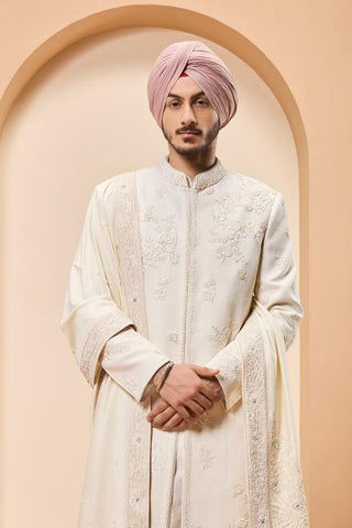 Thread work sherwani Indian Wedding - Ivory Thread Work by Sarab Khanijou